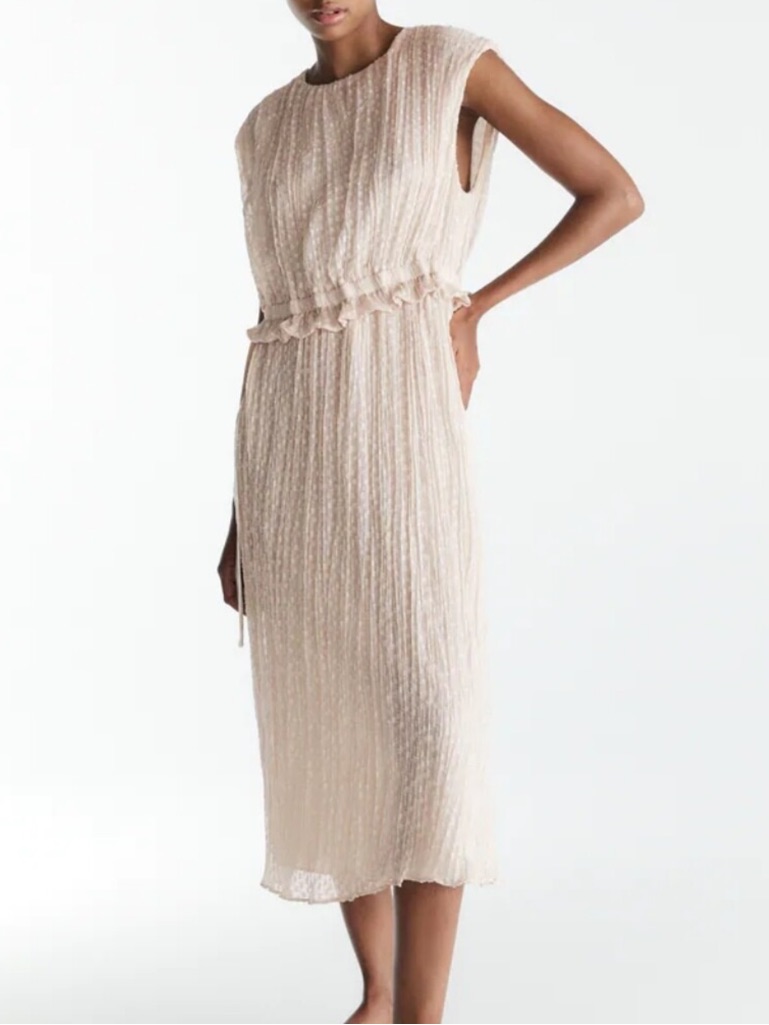 Zara Swiss Dot Midi Dress Ivory Dot Burnout Chiffon Blush Babydoll Sleeveless